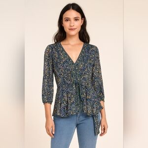 Max Studio New Floral‎ V-Neck Wrap Tie Side Top Size Small Boho Cottagecore